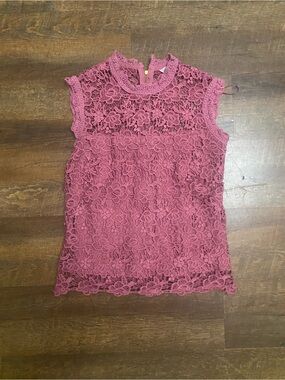 Nanette Lepore Pink Floral Lace Sleeveless High Neck Back Zip Blouse Women S